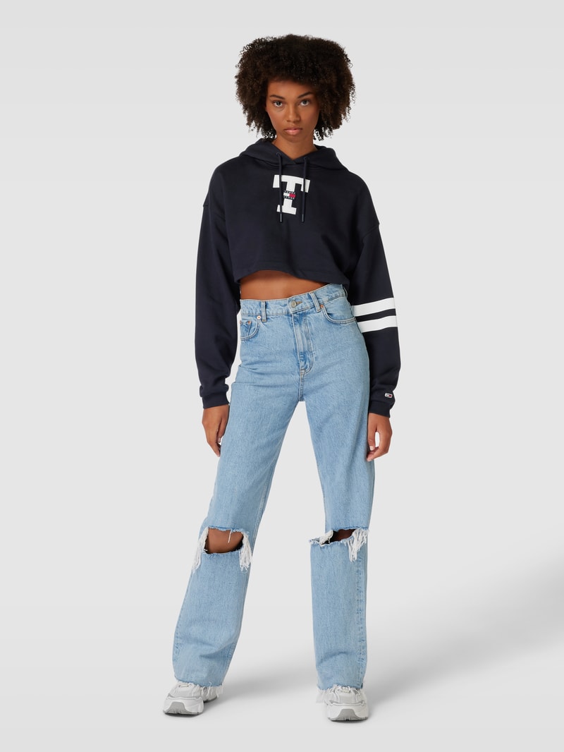 Cropped Hoodie mit Logo-Badge Modell 'LETTERMAN FLAG' in blau