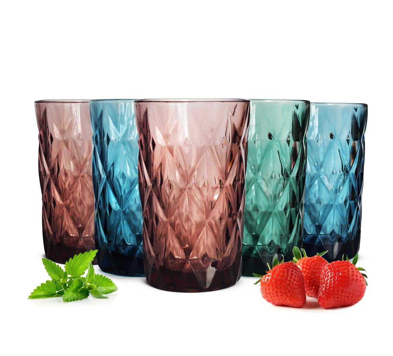Sendez Longdrinkglas 6 Bunte Trinkgläser 350ml Wassergläser Saftgläser Longdrinkgläser Cocktailgläser, Glas