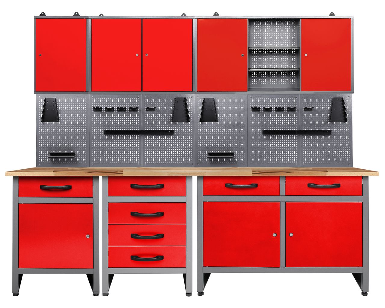 Ondis24 Werkstatt Set Bastler 240 cm 3 Schränke rot