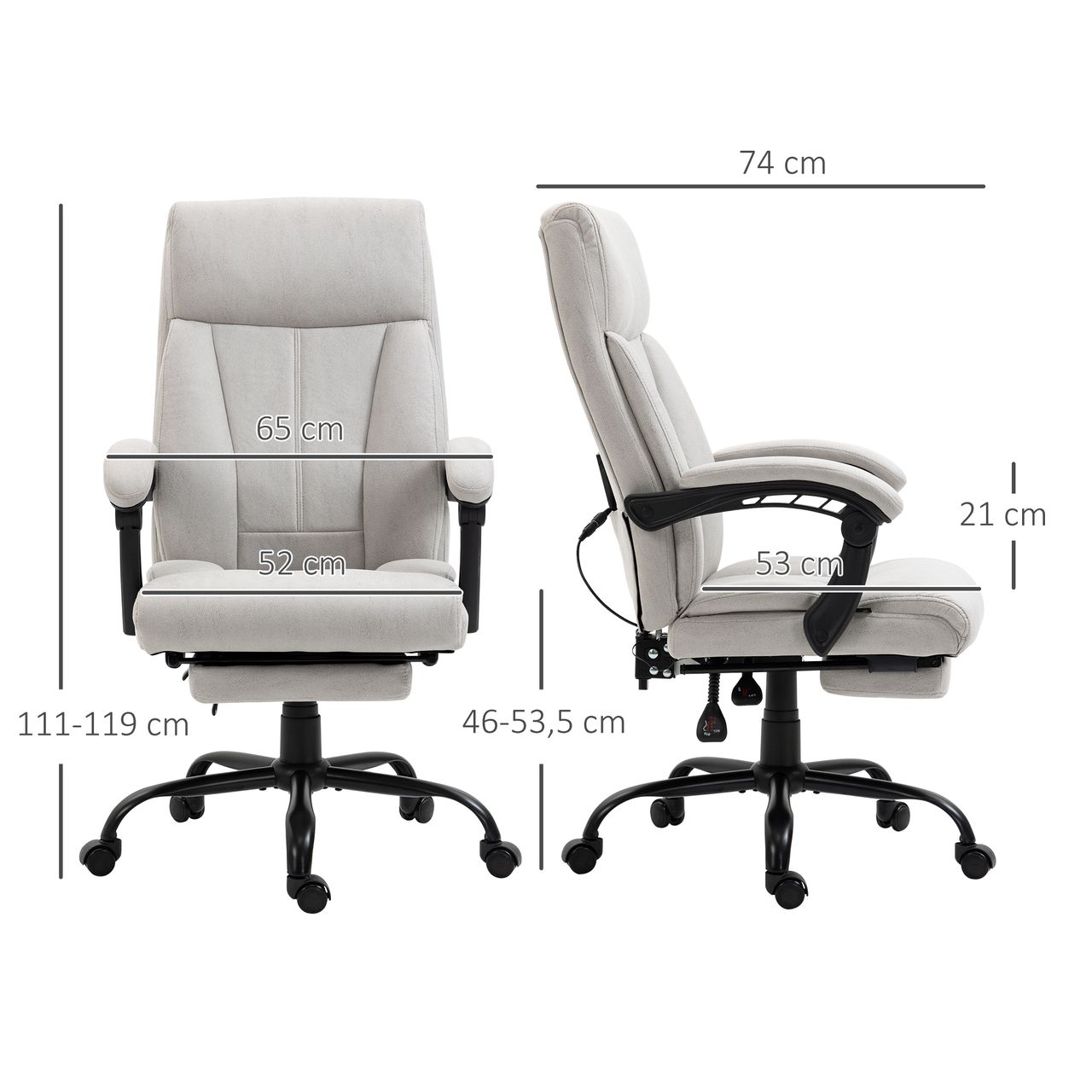 Vinsetto Massage-Bürostuhl, 111-119cm PC Stuhl mit Wippfunktion, Heizfunktion