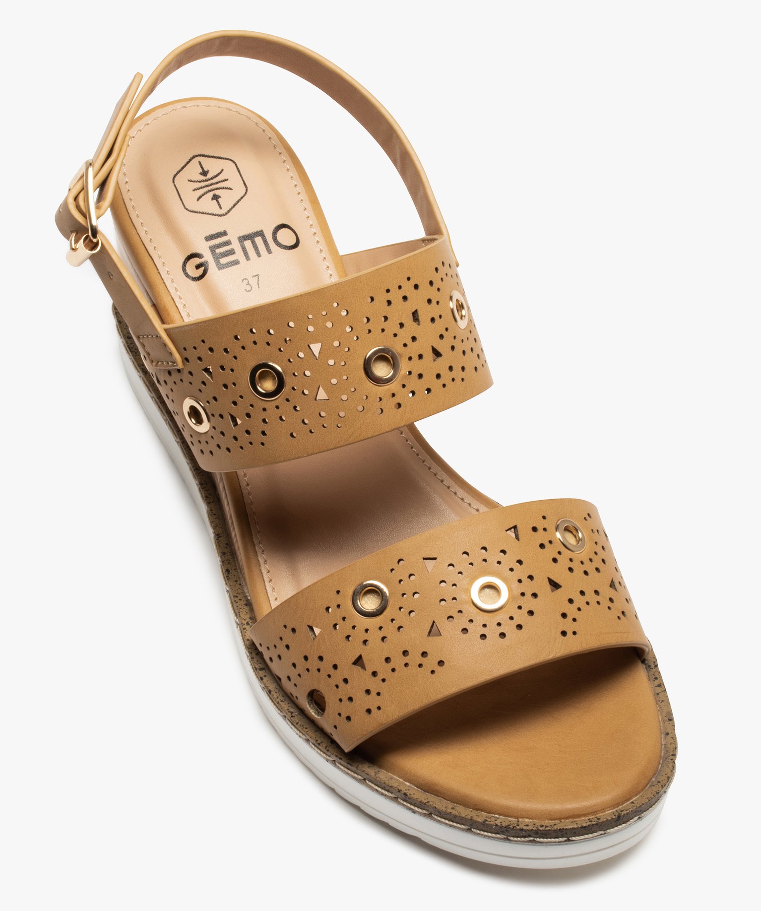 Sandales femme compensées à brides ajourées beige | GEMO