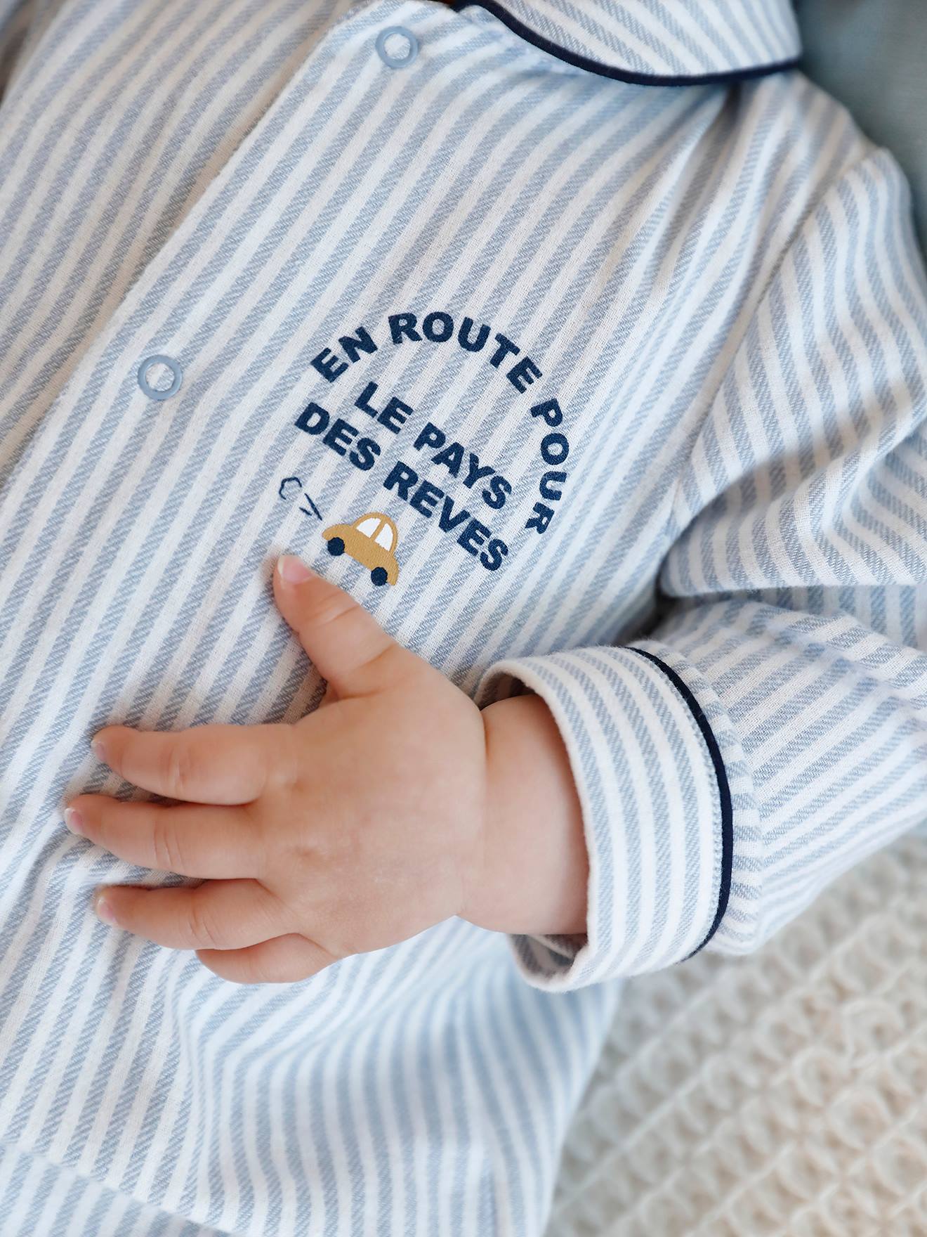 Dors-bien rayé bébé garçon en coton ouverture devant beige