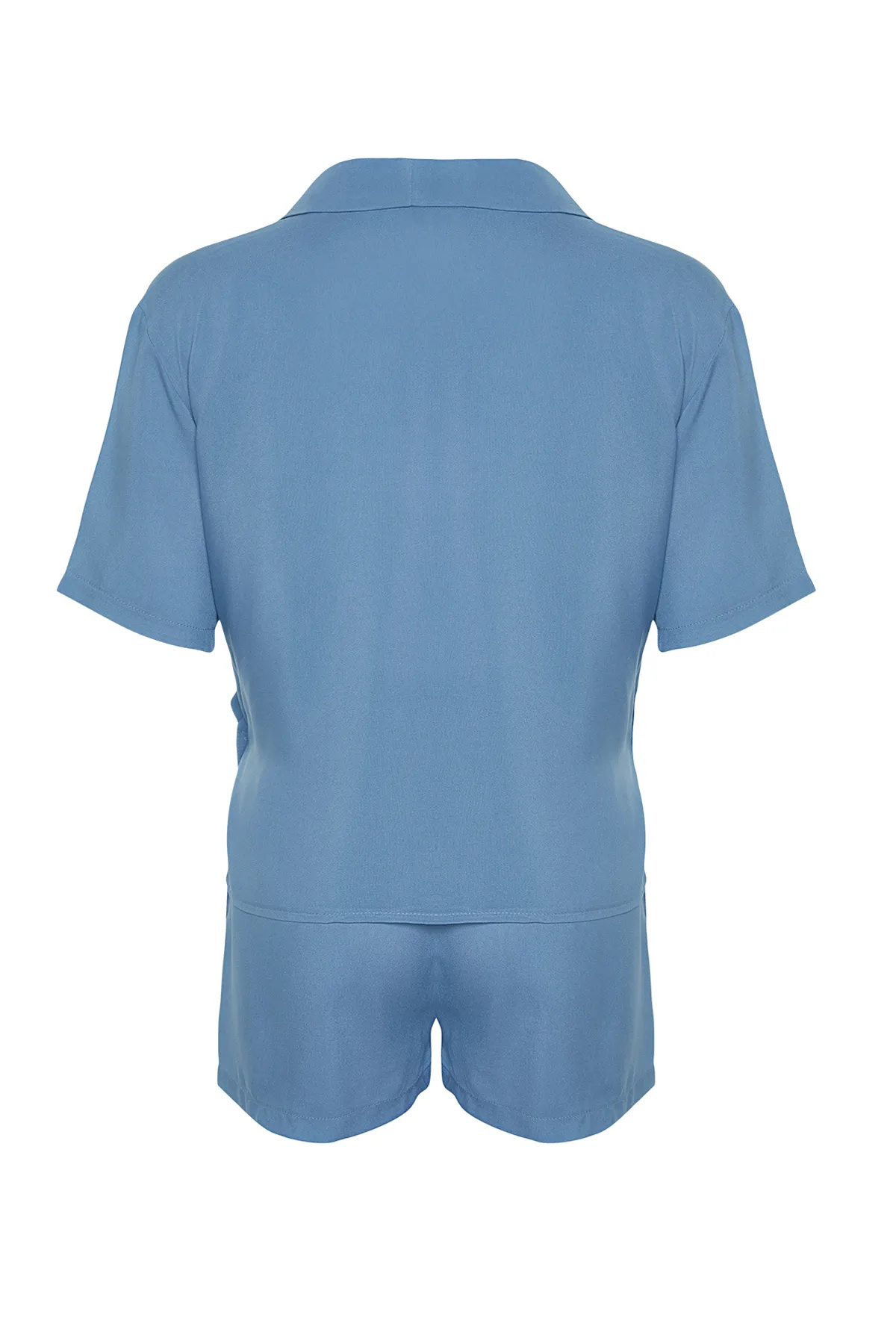 Trendyol Collection  Blaues geknöpftes zweireihiges Pyjama-Set aus gewebter Viskose mit Kragen THMSS24PT00148