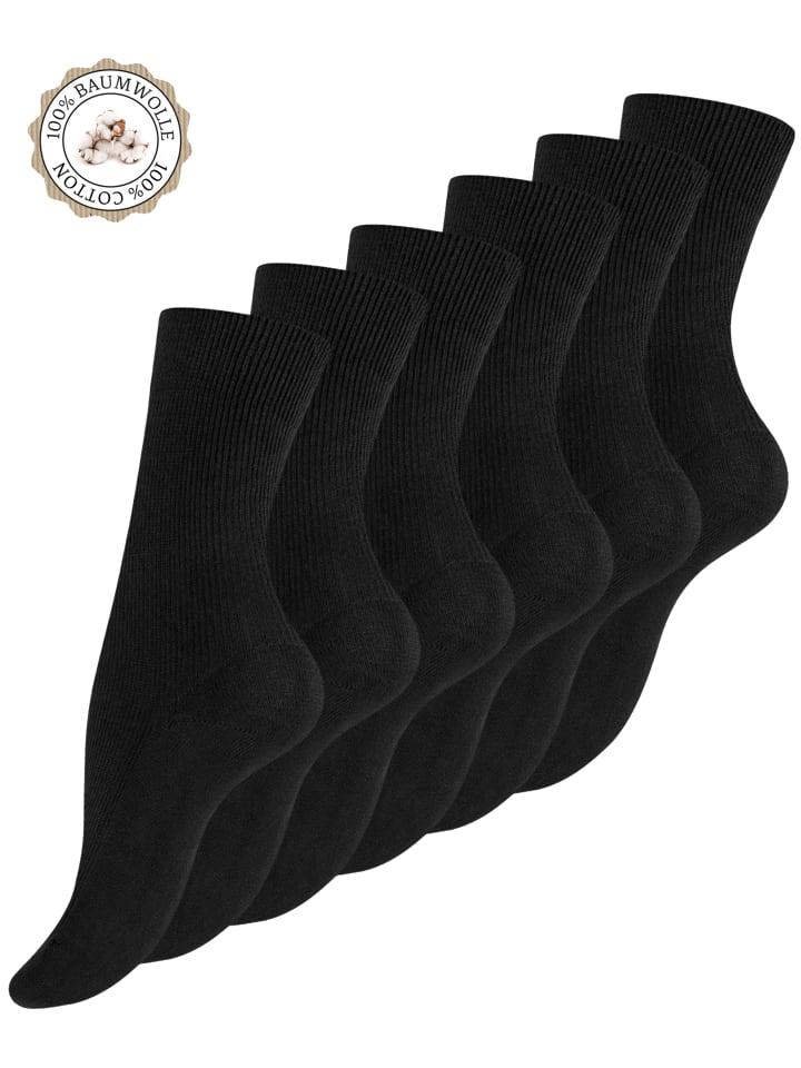 Yenita® 6 Paar 100% Baumwoll-Socken in schwarz günstig kaufen