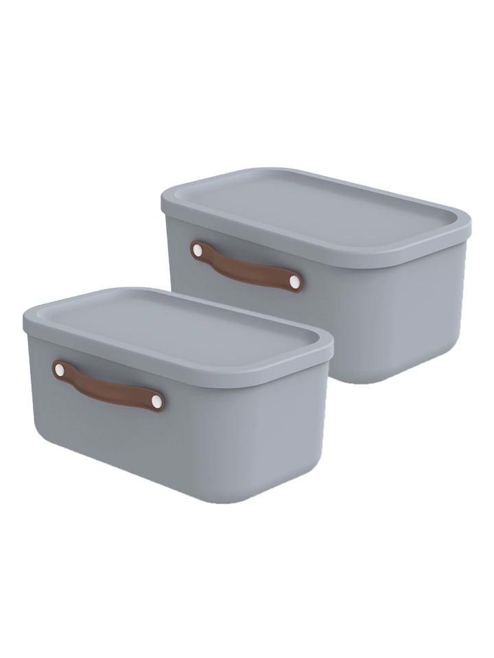 Rotho 2er-Set Kiste mit Deckel Maloja 12l in Misty blau günstig kaufen onesize