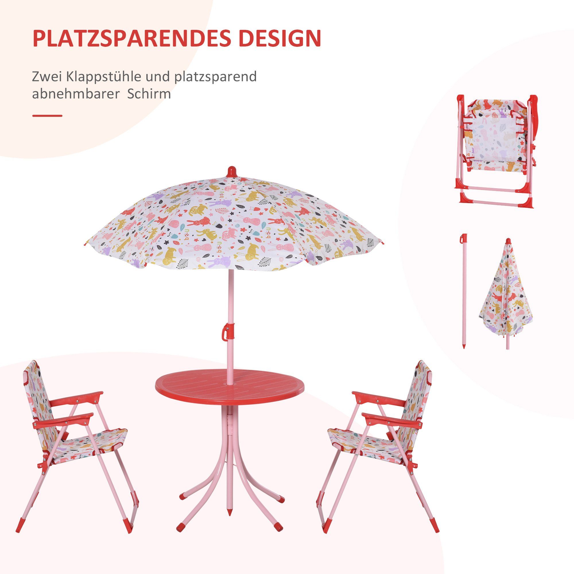 Outsunny Kindersitzgruppe Kinder Gartenset mit Sonnenschirm