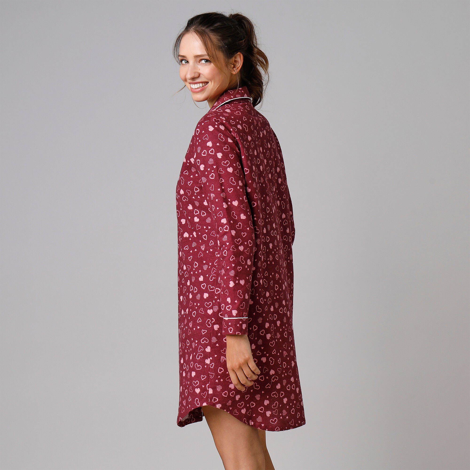 Chemise de nuit en pilou forme liquette imprimé coeur