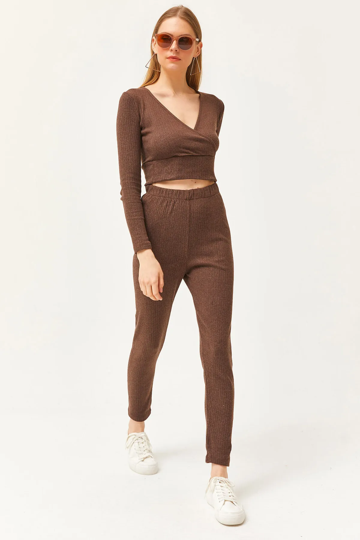 Olalook  Damen Bitterbraun Unterteil Strumpfhose Oberteil Zweireihige Bluse Kapuzenanzug TKM-19000261