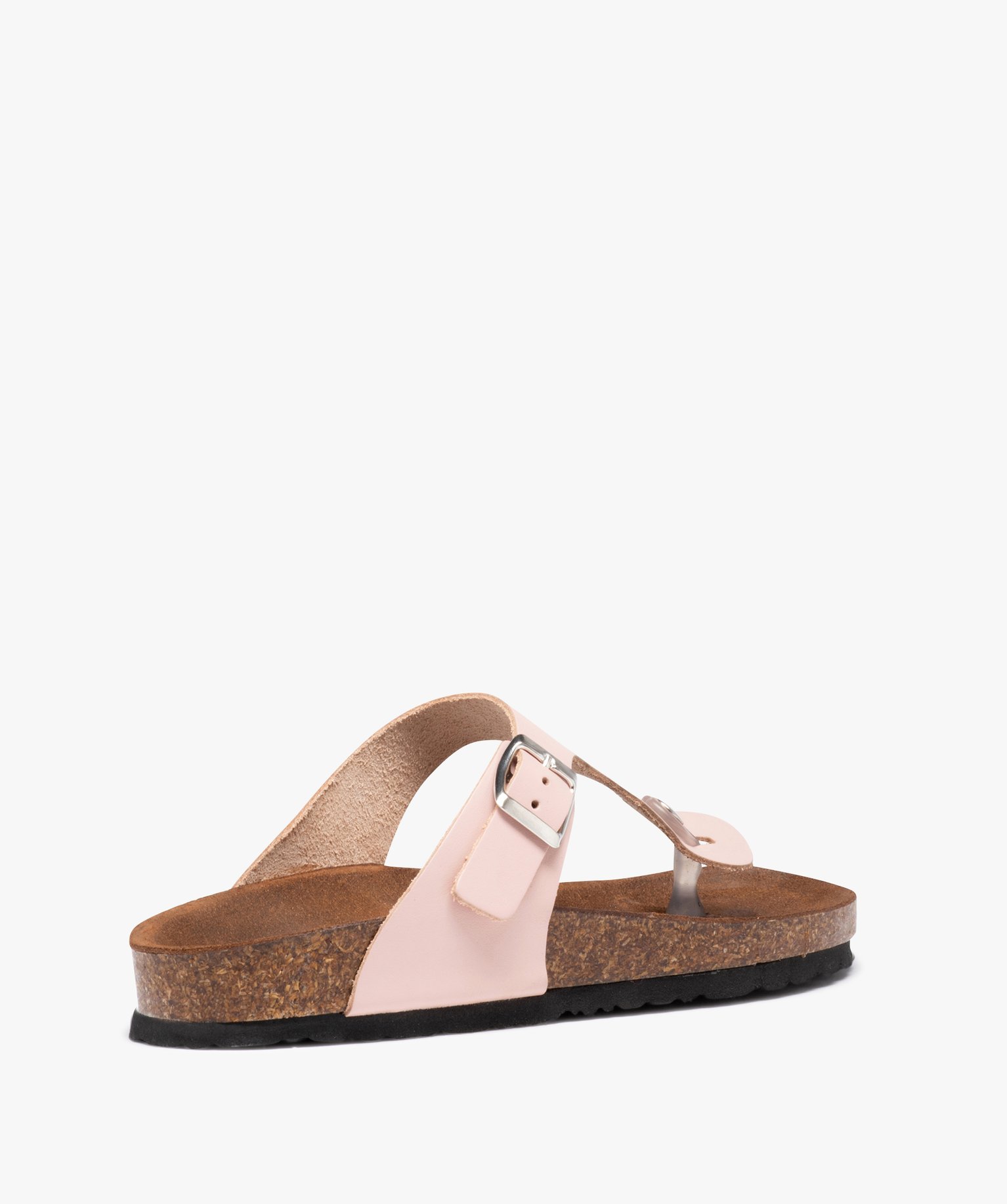 Mules femme à talon plat et bride entre-doigts en cuir rose | GEMO