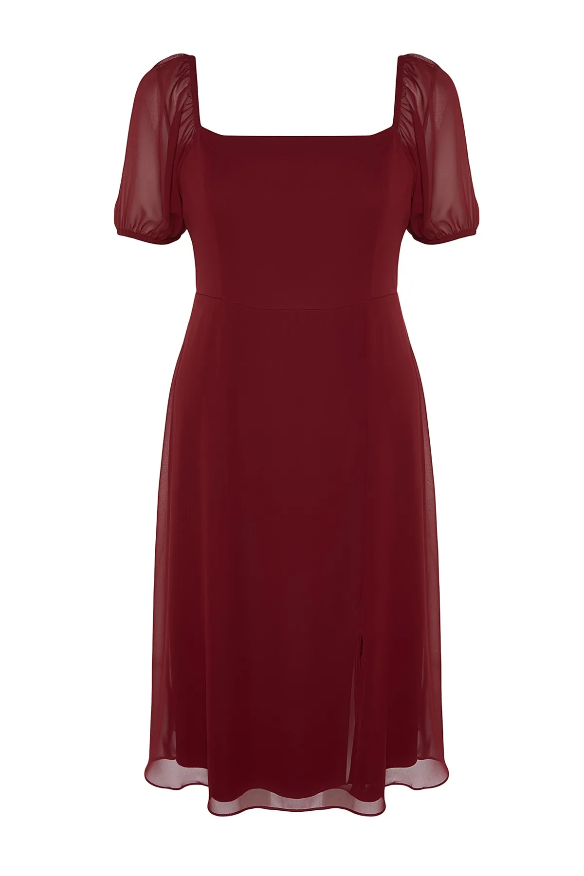 Trendyol Curve  Burgunderrotes gewebtes Kleid mit Schlitz TBBSS22AH0012