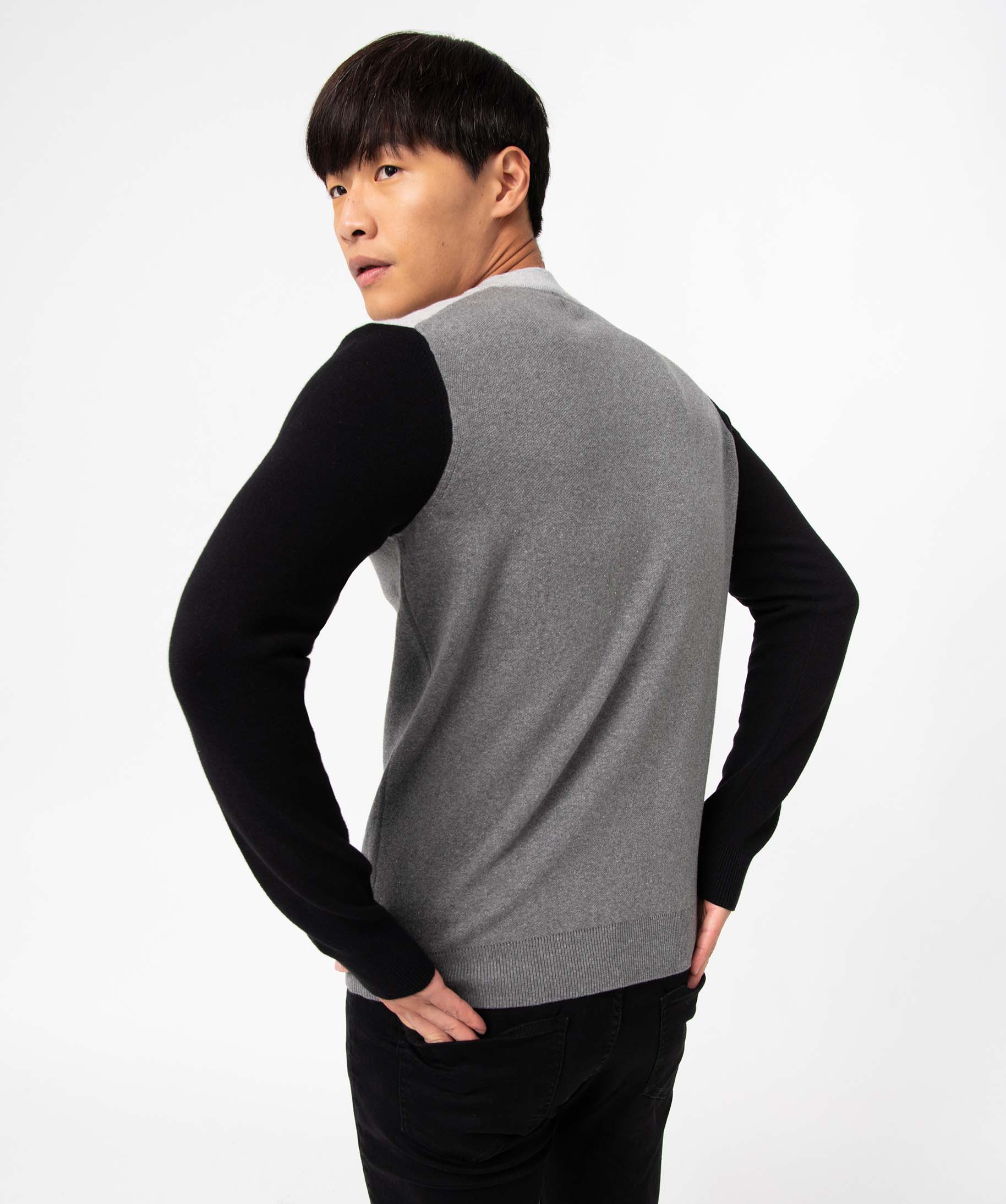 Pull homme tricolore en coton gris fonce | GEMO