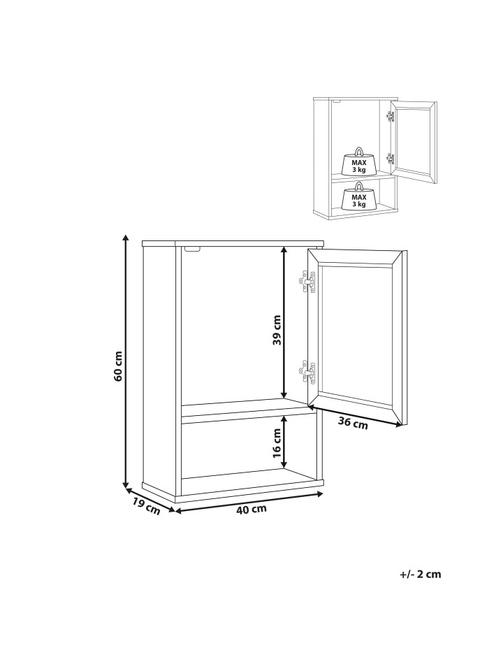 Beliani Badezimmerschrank ROSELL in Heller Holzfarbton - (W) 40 x (H) 60 x (L) 19 cm günstig kaufen onesize