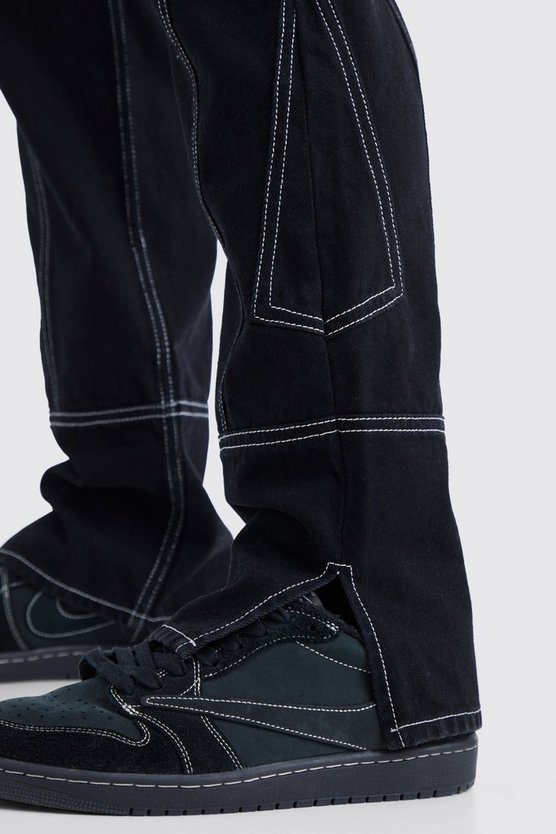 Gerade Jeans mit Kontrast-Naht und Reißverschluss-Saum