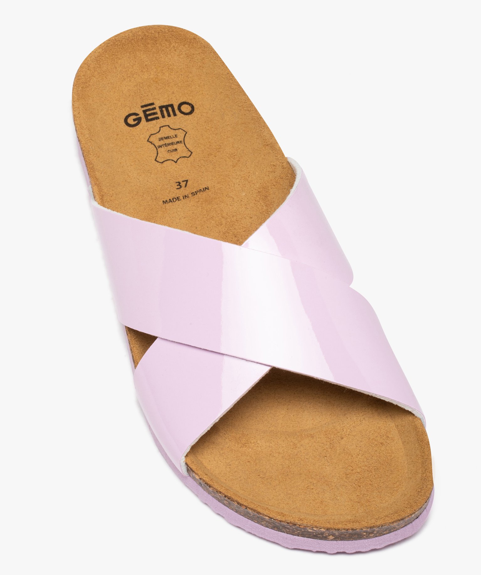Mules femme à talon plat et larges brides croisées violet clair | GEMO