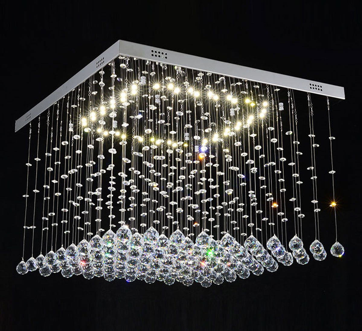 Lewima LED Deckenleuchte XL Deckenlampe Kristall aus Glas 60x60cm 24W, Dimmbar mit Fernbedienung, Warmweiß, Wohnzimmer Würfel Lampe Modell Dadi, Silber