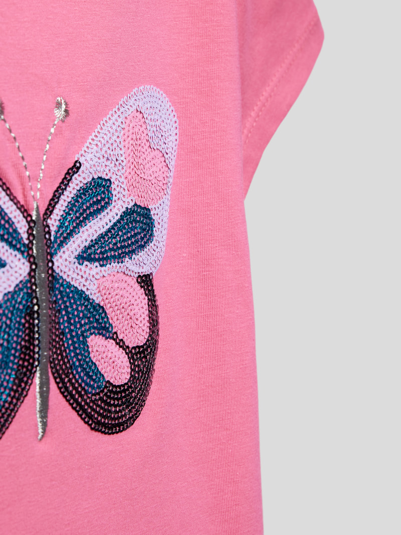 T-Shirt mit Paillettenbesatz in pink
