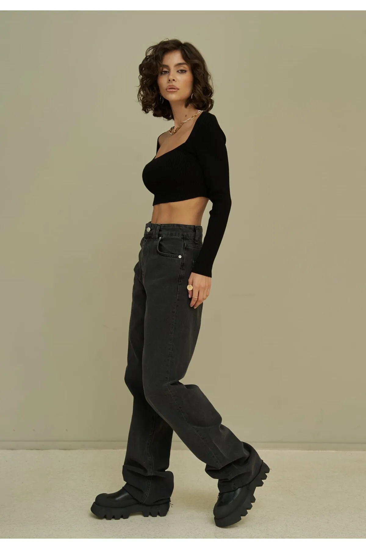 MAİ COLLECTİON  Marla Basic schwarze Jeanshose