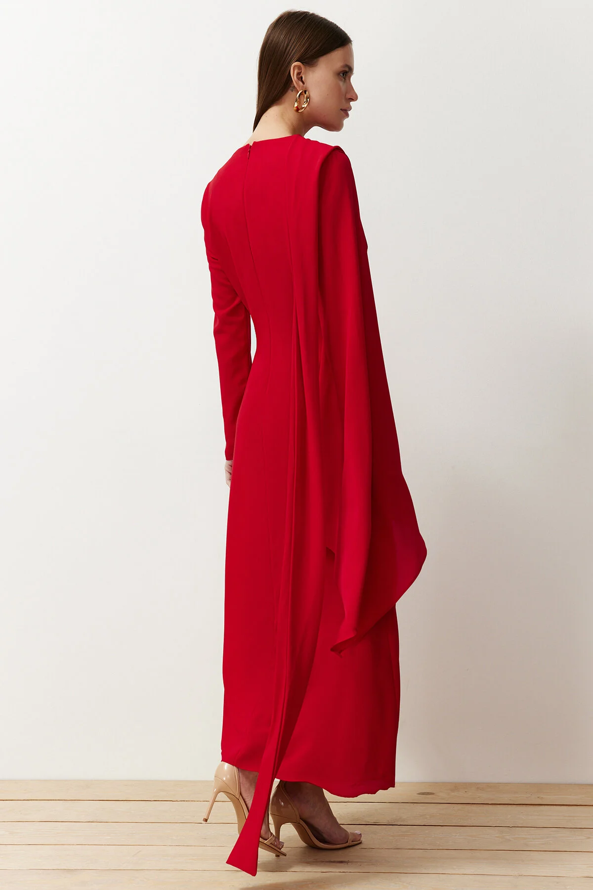 Trendyol Modest  Rotes Abendkleid mit Schaldetail - TCTSS24DB00036