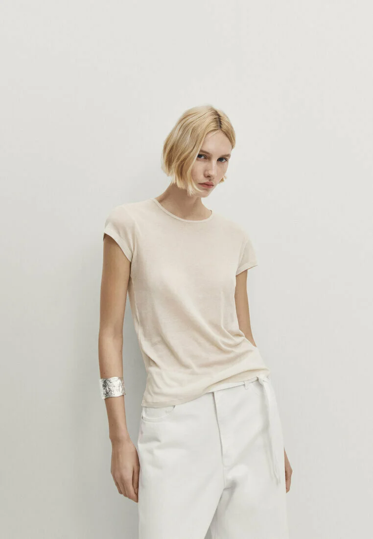 Massimo Dutti MANGA CORTA CON DETALLE - Camiseta básica