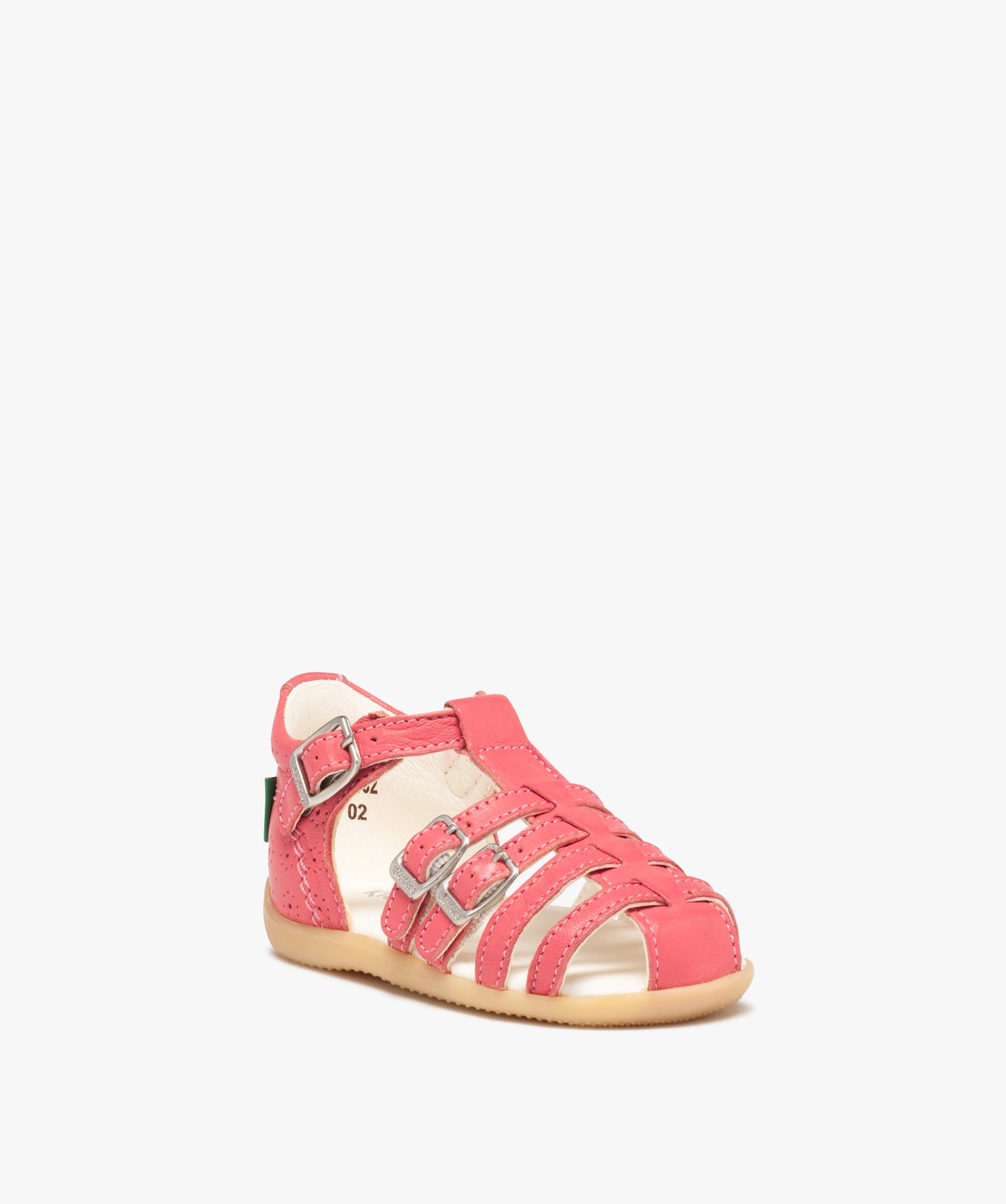 Sandales bébé fille en cuir uni avec brides à boucle - Ki... rose | GEMO