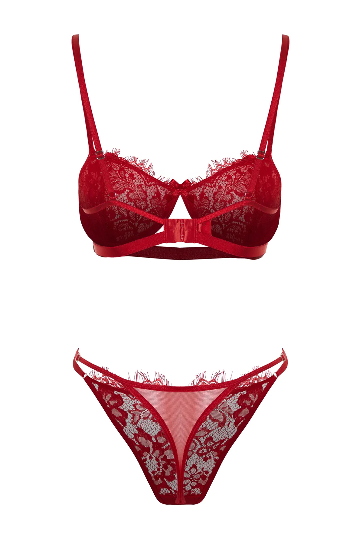 Trendyol Collection  Rotes Dessous-Set aus Spitze mit Bügel und ohne Kappe, gestrickt, THMAW23CC00013