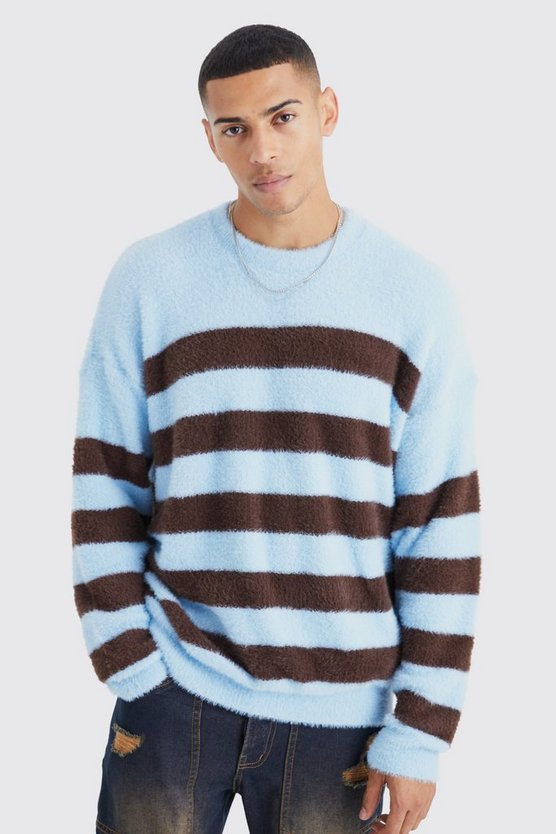Flauschiger Oversize Pullover mit Streifen