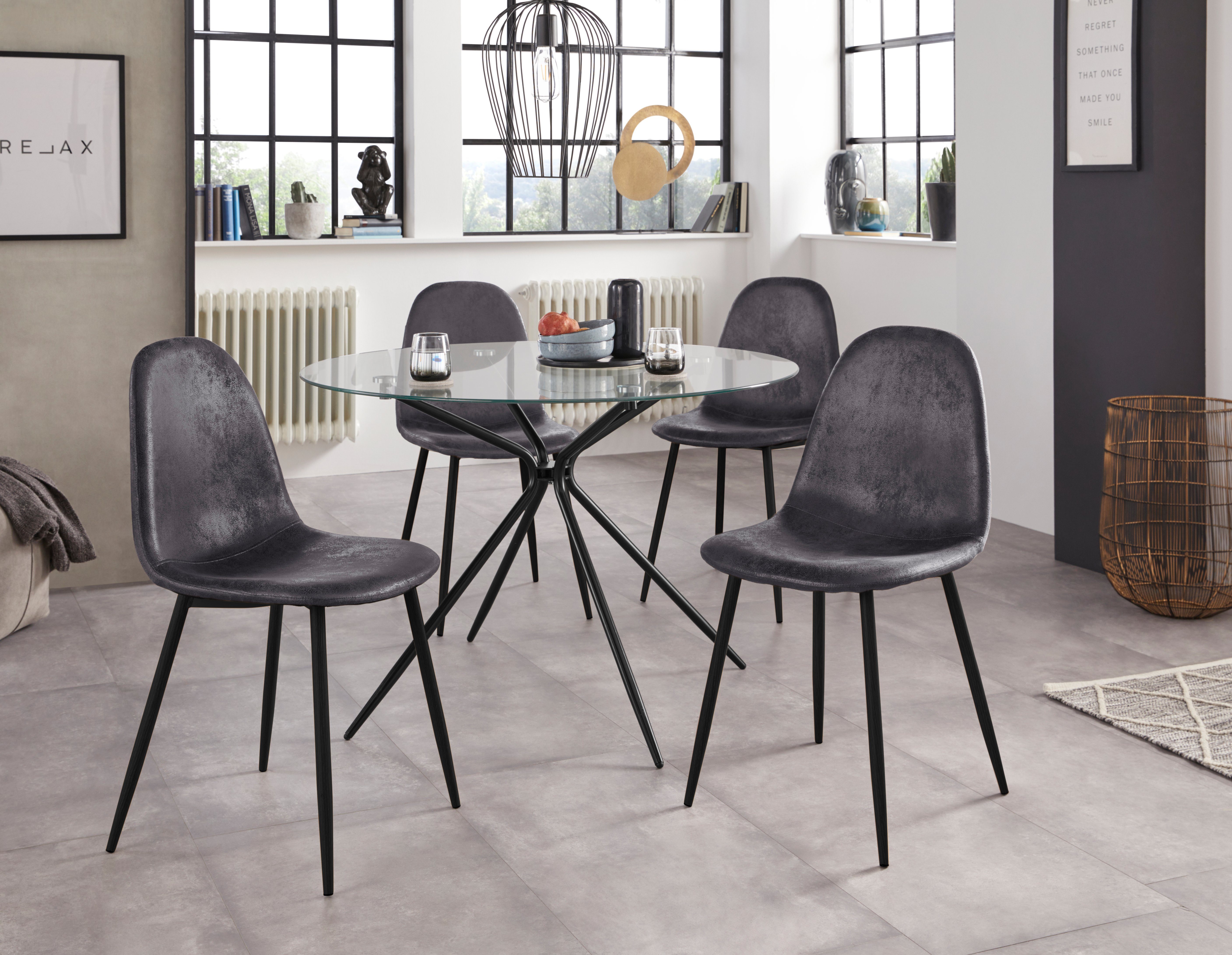 INOSIGN Glastisch Silvi, rund, Ø 110 cm, schwarzes Metallgestell