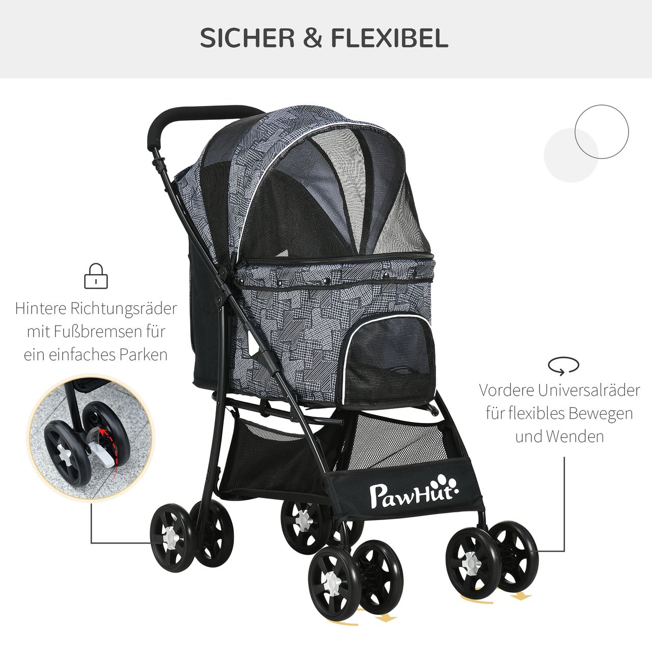 PawHut Hundewagen, faltbarer Hundetrolley, Hundebuggy mit Kissen, Katzenwagen