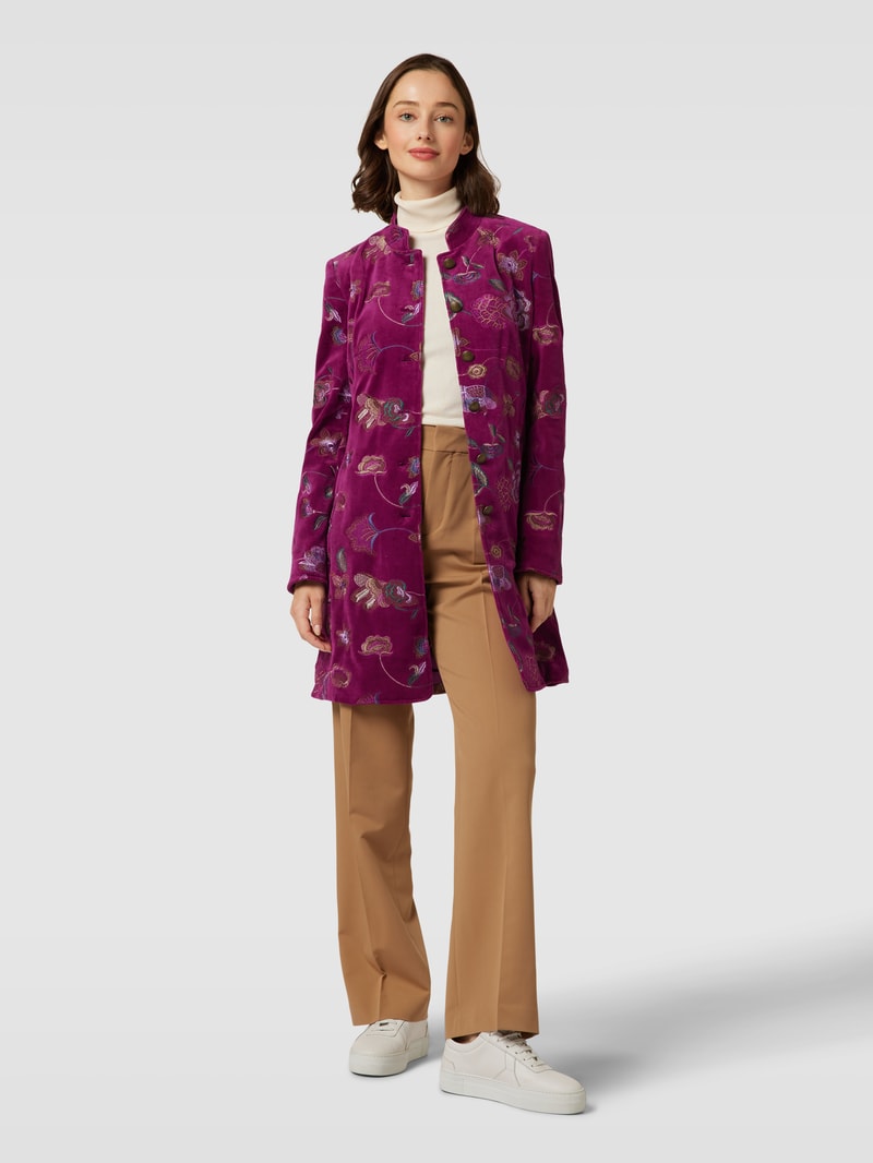 Longblazer mit floralem Stitching in bordeaux rot