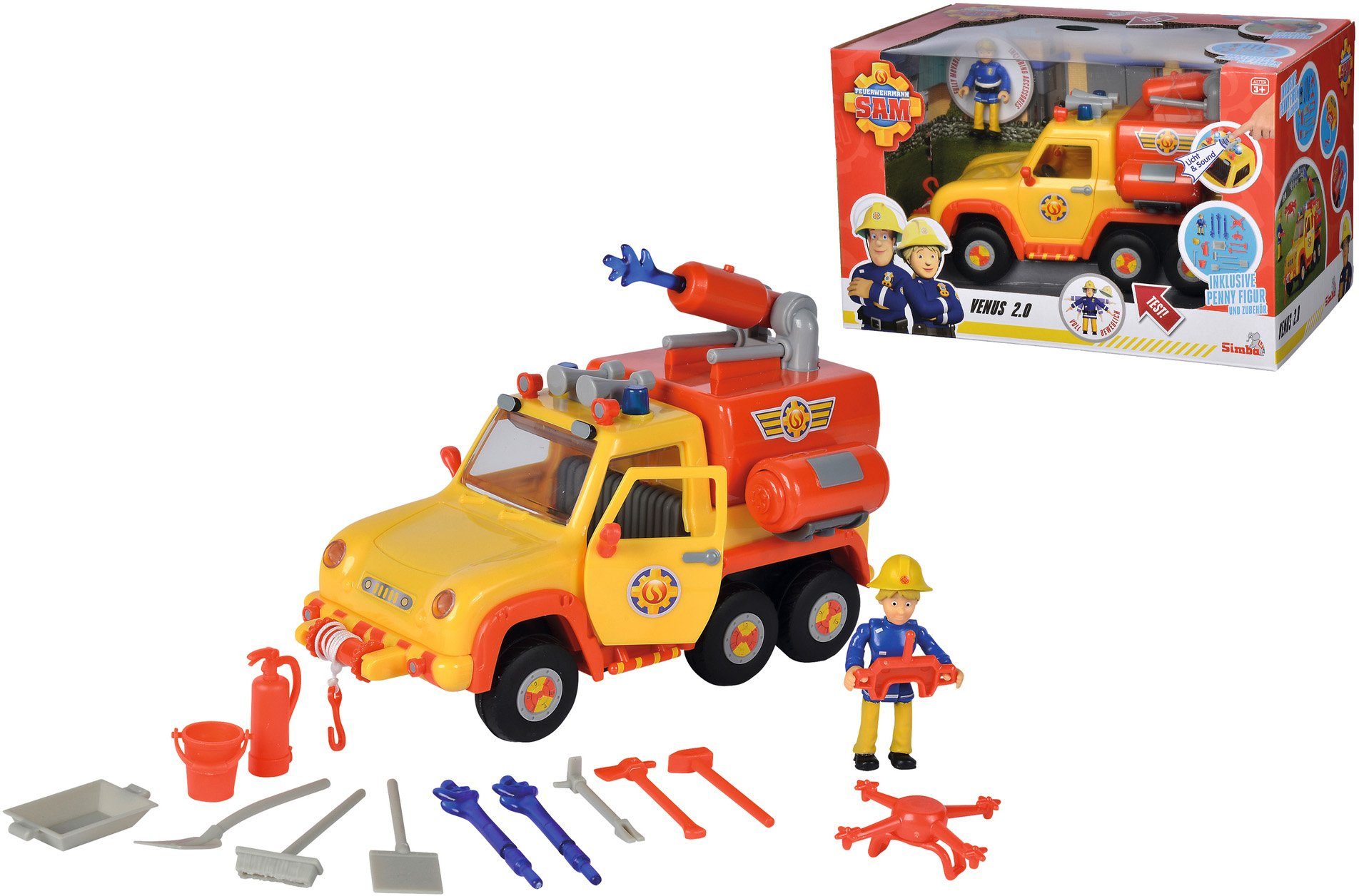 SIMBA Spielzeug-Feuerwehr Feuerwehrmann Sam, Venus 2.0, mit Sound- und Lichteffekten