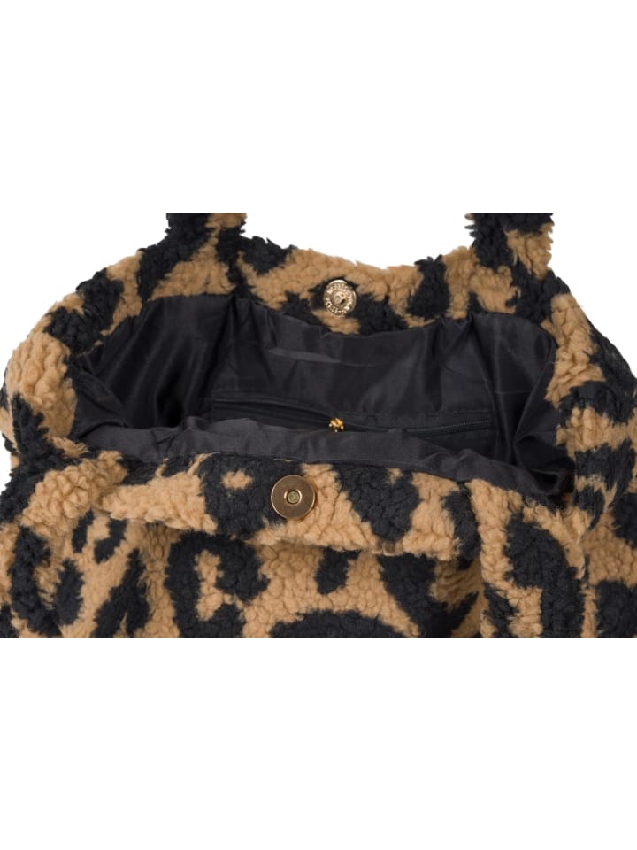styleBREAKER Teddyfell Schultertasche mit Leo Muster in Braun-Schwarz günstig kaufen onesize