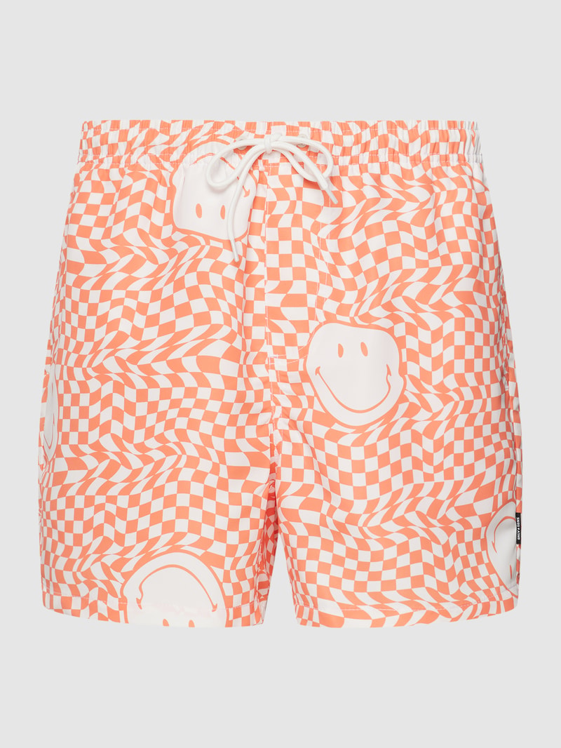 Badehose mit Allover-Muster Modell 'SMILEY' in lachs