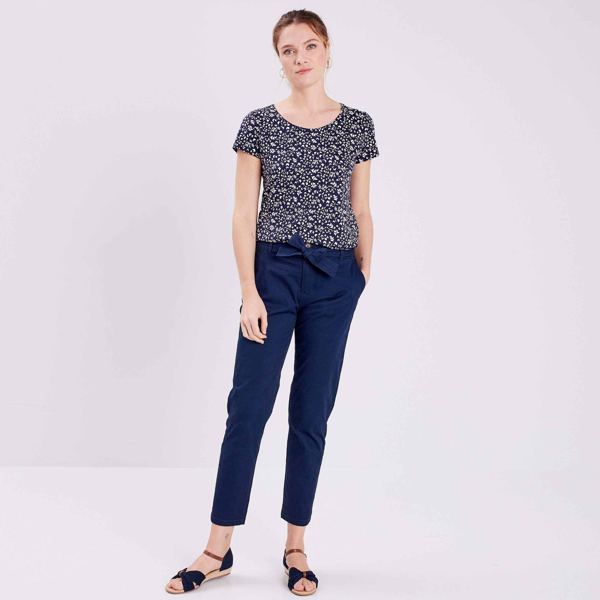 T-shirt imprimé coupe ajustée bleu marine femme | La Halle
