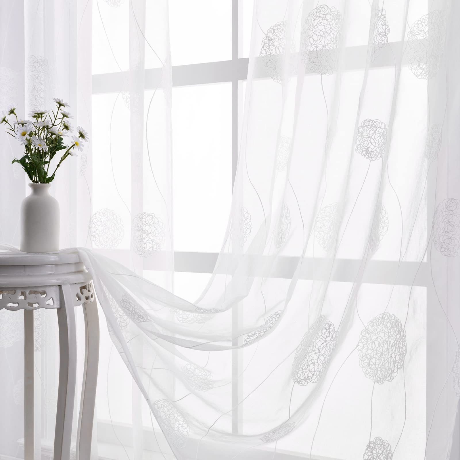 Gardine, HOMEIDEAS, Stangendurchzug (2 St), halbtransparent, Polyester, Bestickt