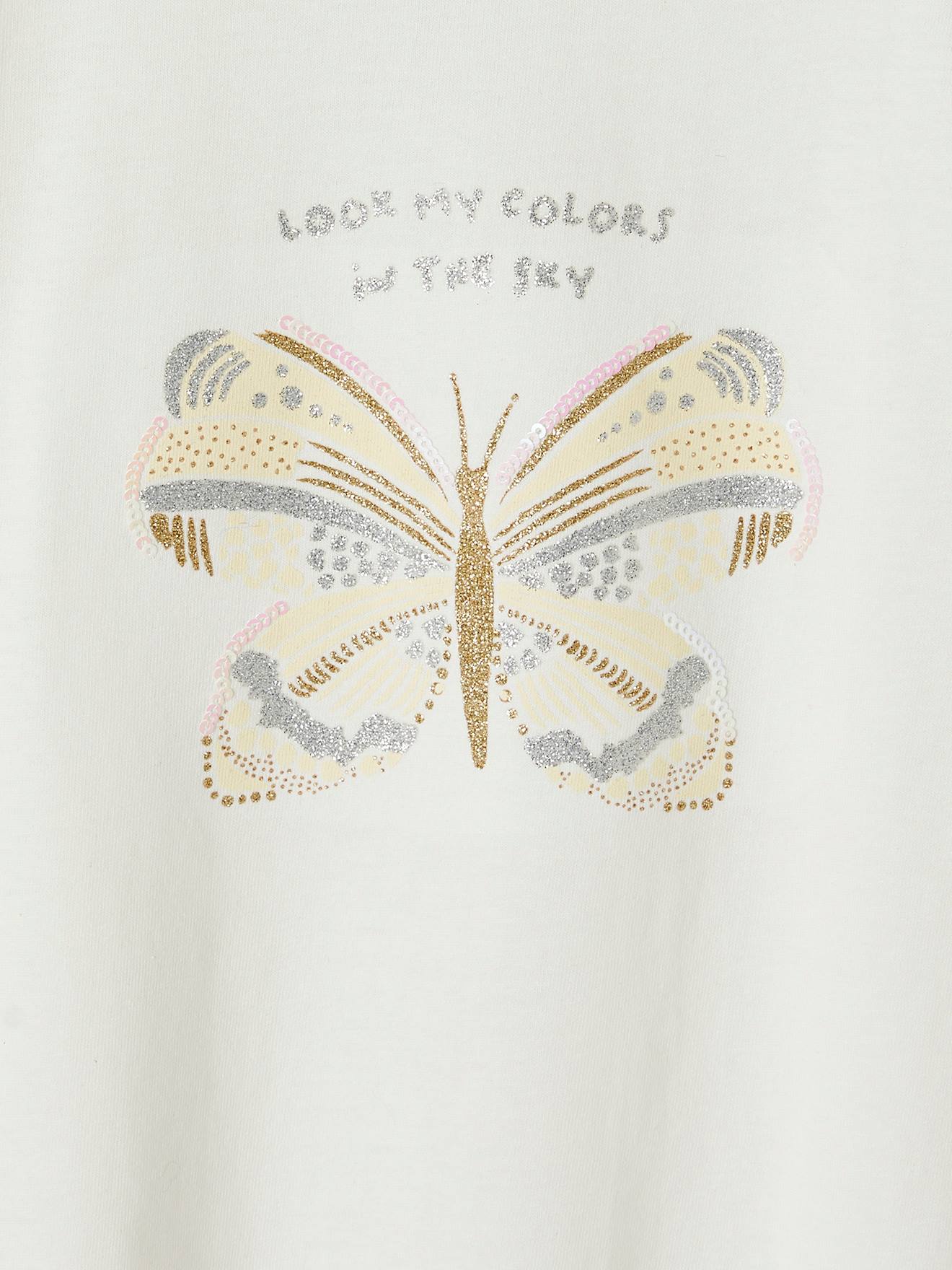 Vertbaudet Mädchen T-Shirt mit Pailletten Oeko-Tex - wollweiß