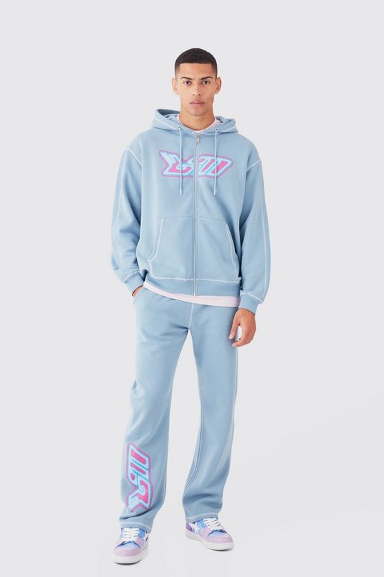 Oversize Trainingsanzug mit Kontrast-Naht und Heat-Print