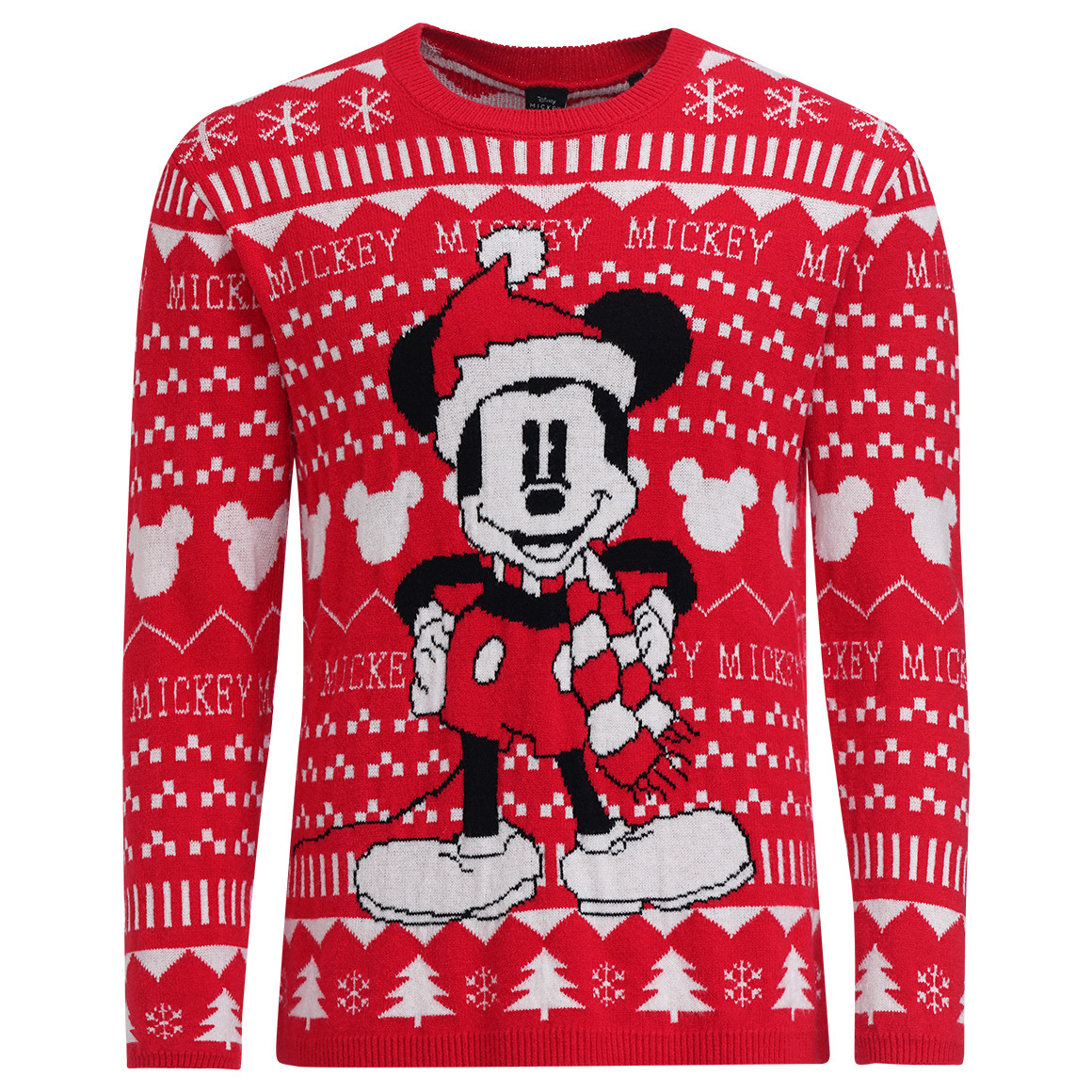 Micky Maus Weihnachtsstrickpullover rot / weiss