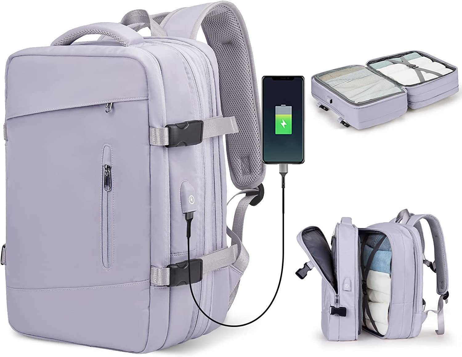 Directin Reiserucksack Reiserucksack, Lässiger Tagesrucksack Schultasche, Laptop Rucksack (Set, 26-40L, Für Laptop bis 15,6,16,17 Zoll, mit USB-Lade-Anschluss), mit 2 Laptopfach (passend für ein 15,6
