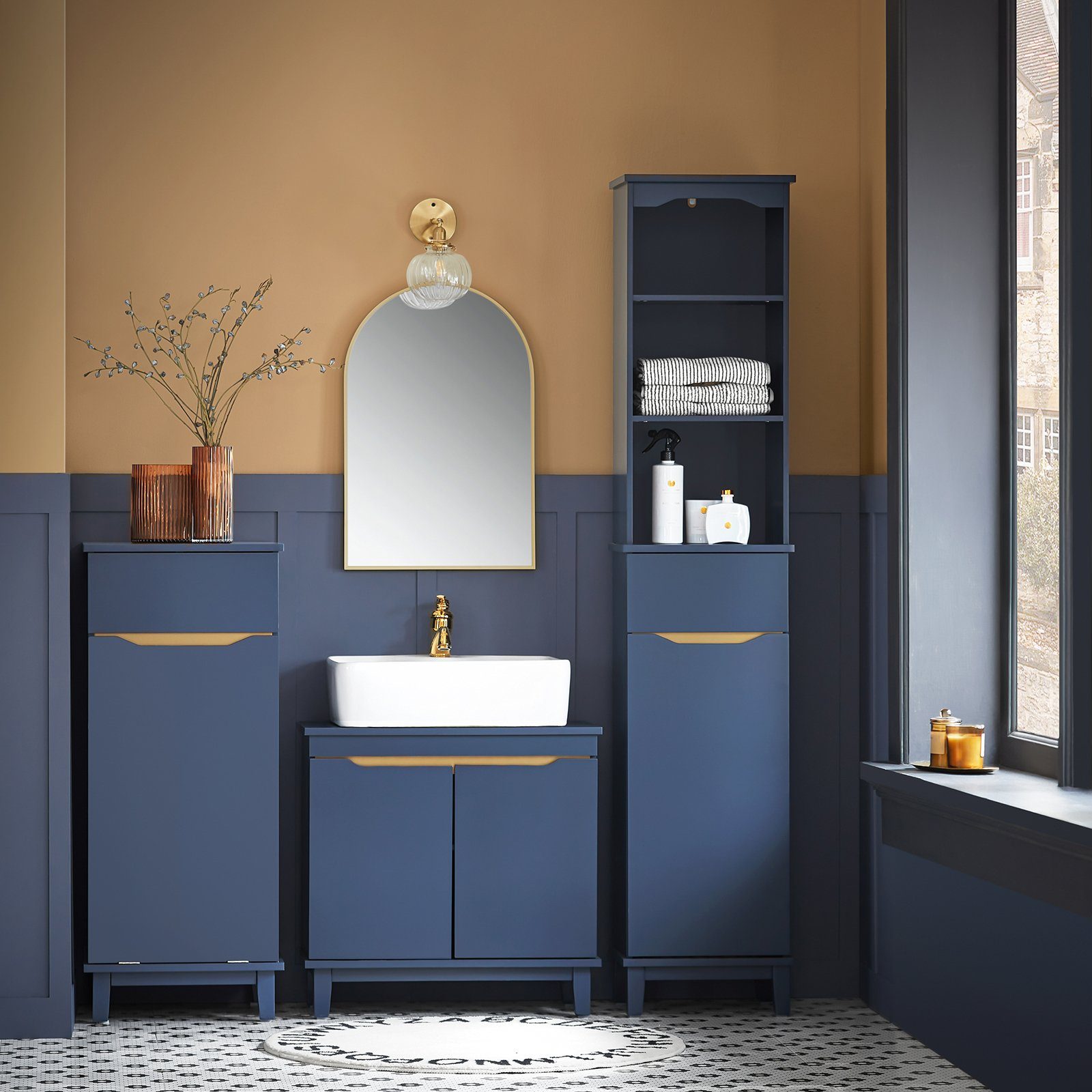 SoBuy Wäscheschrank BZR114 mit ausklappbarem Wäschesack Wäschesammler Wäschekorb Badschrank Blau