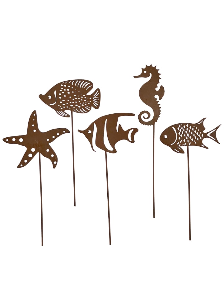 UNUS 5er Set Gartenstecker Rost Fische in Braun günstig kaufen onesize