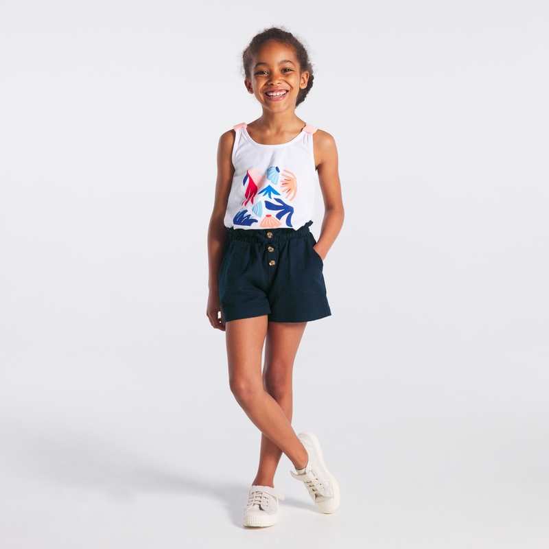 Short taille haute uni bleu fille
