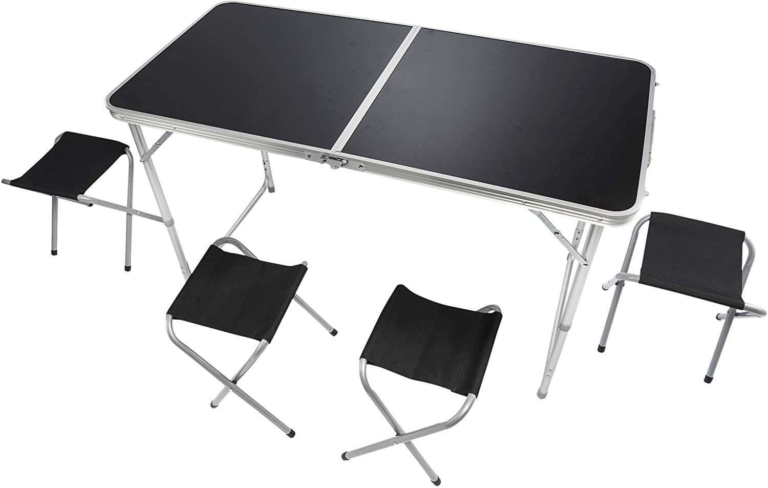 Goods+Gadgets Klapptisch Klappbarer Campingtisch (Mehrzwecktisch, Campingtisch Markttisch), Multifunktionstisch mit 4 Stühlen - Schwarz