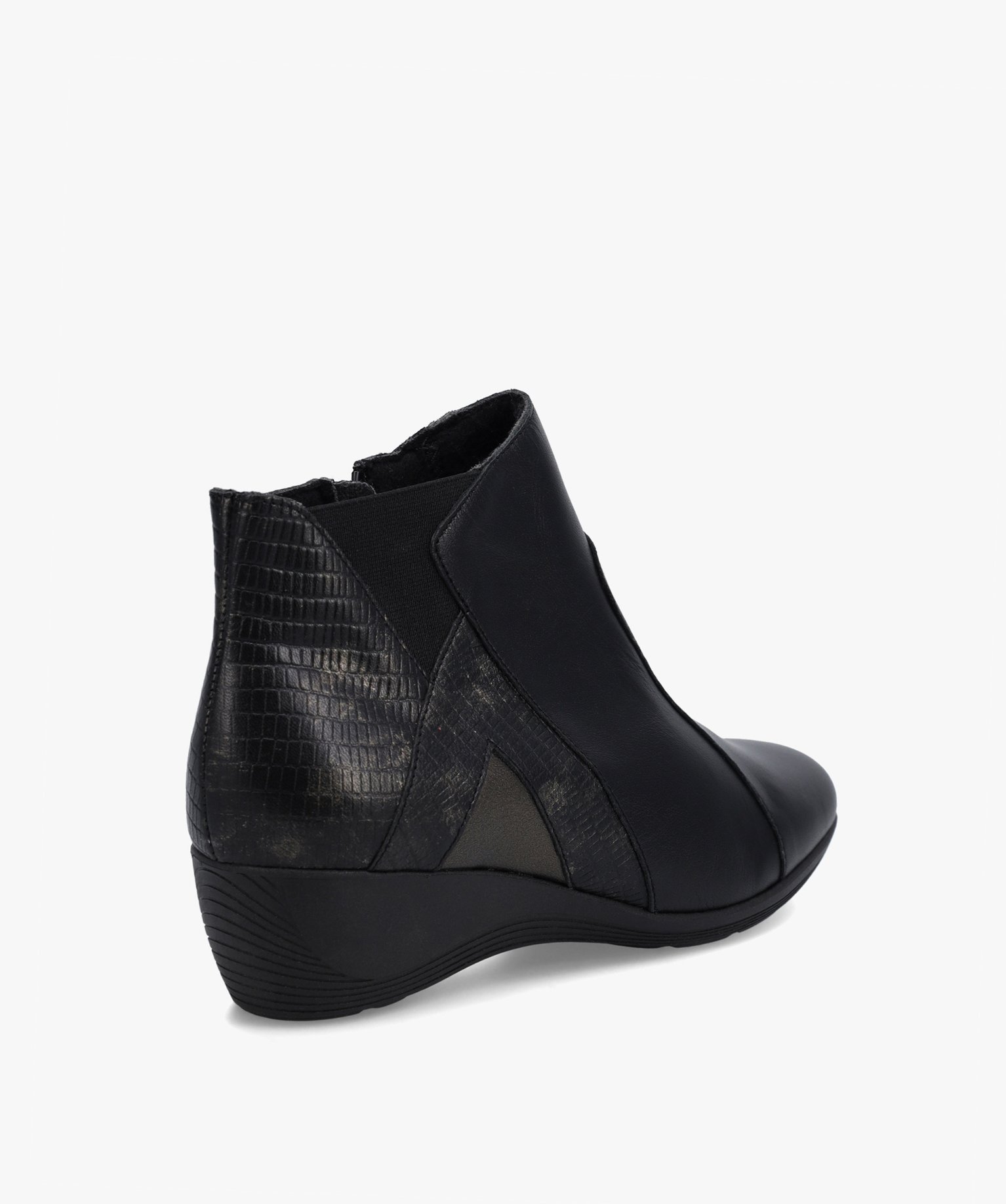 Boots femme confort dessus cuir à talon compensé noir | GEMO