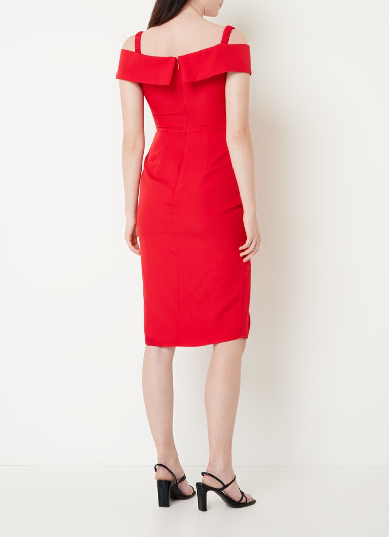 Chi Chi London Bardot off-shoulder midi dress with pleat detail and slit