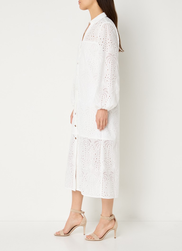 Rochie midi tip cămașă Jenna de la Never Fully Dressed, cu broderie.