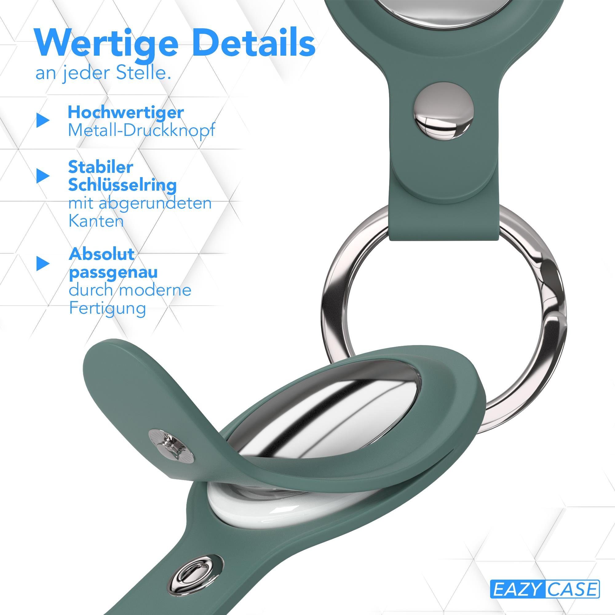 EAZY CASE Schlüsselanhänger Anhänger kompatibel mit Apple AirTag, Airtags Hülle aus Silikon Ring Schlüssel flexibel Tasche Nacht Grün