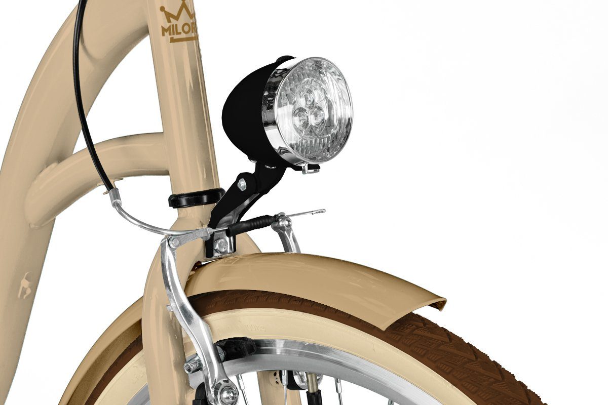 MILORD BIKES Cityrad Milord Komfort Fahrrad Korb Damenfahrrad, 28 Zoll, Braun-Creme, 3-Gang, 3 Gang, Nabenschaltung