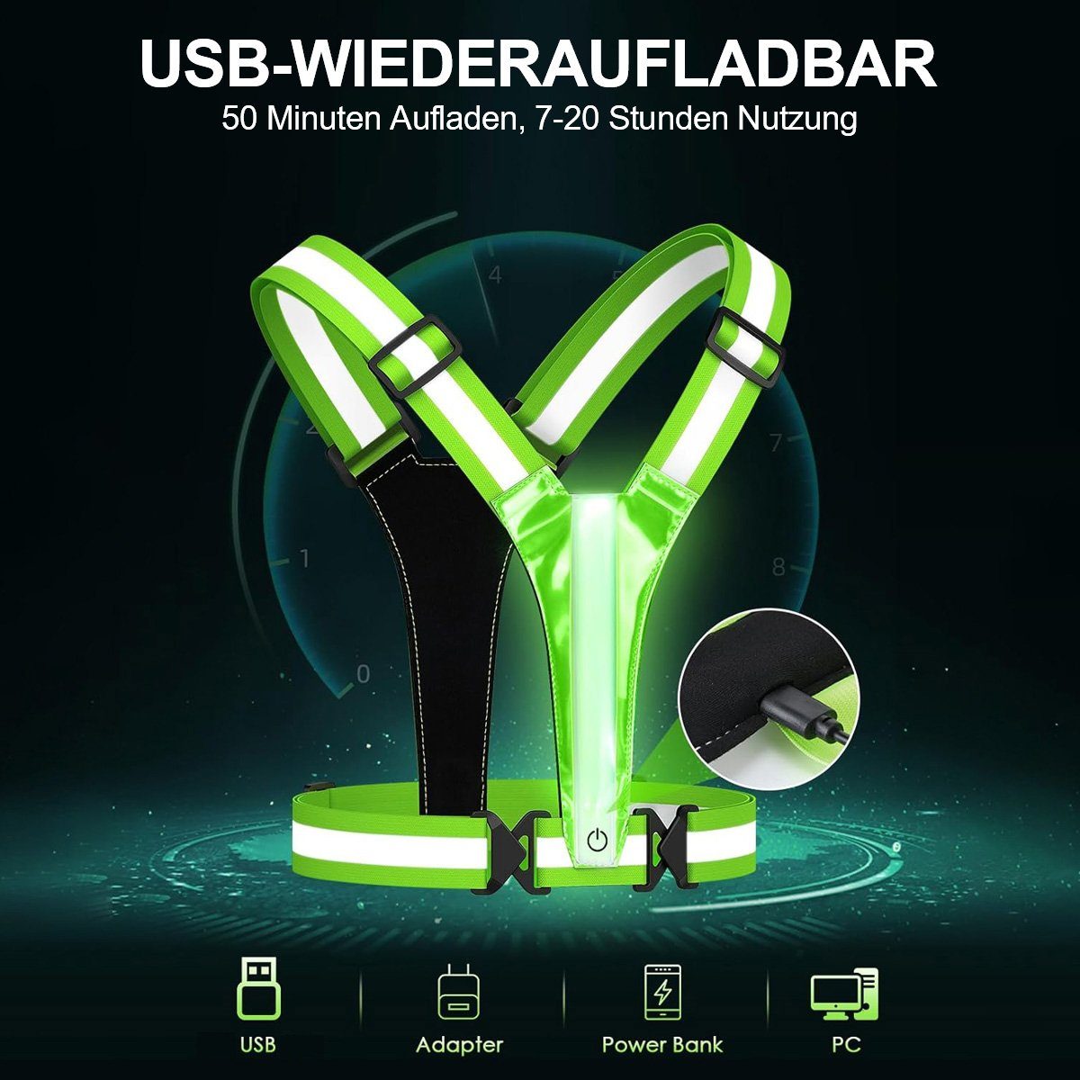 götäzer Warnweste Reflektierende Sicherheitswesten für optimale Sichtbarkeit. (1-tlg) Unisex,mit LED-Leuchten,geeignet für Radfahren,Motorrad,Auto,Laufen