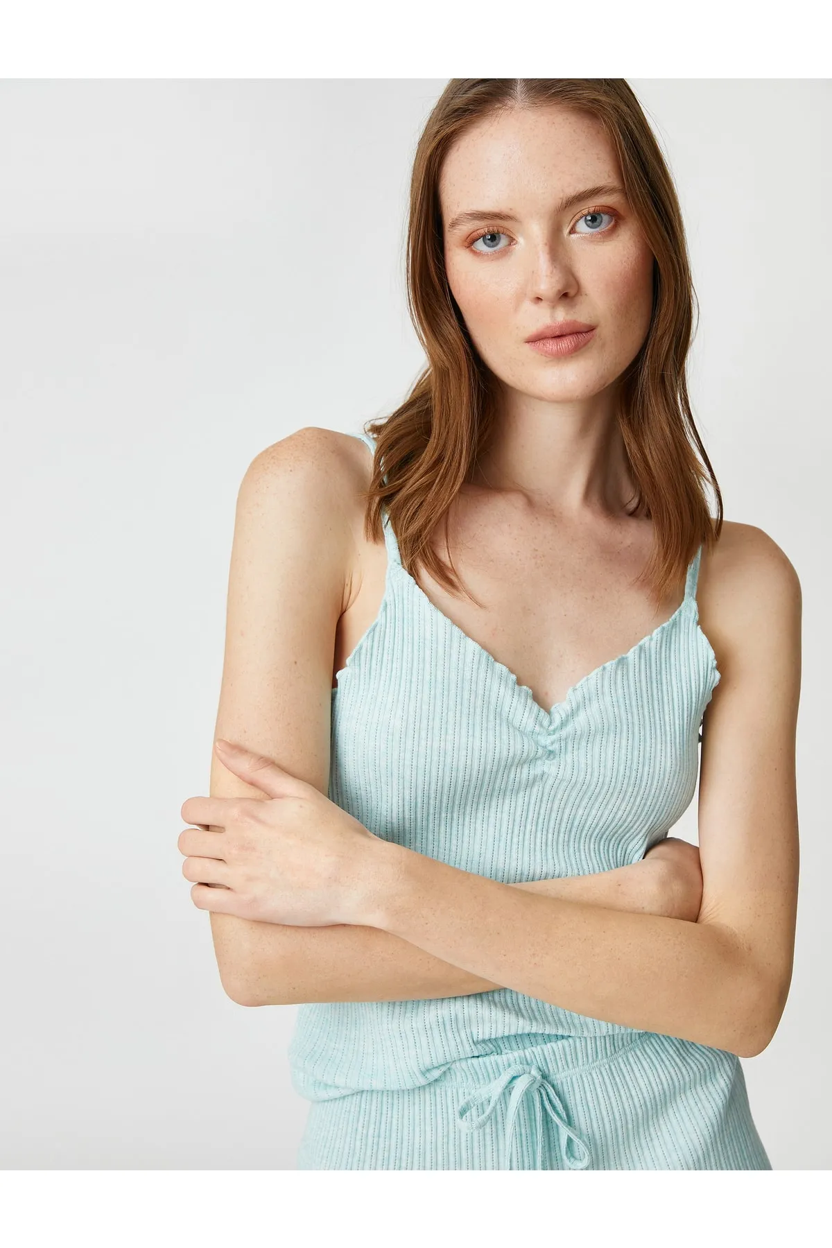 Koton  Strappy-Pyjama-Oberteil, strukturiert, mit V-Ausschnitt, gerafft