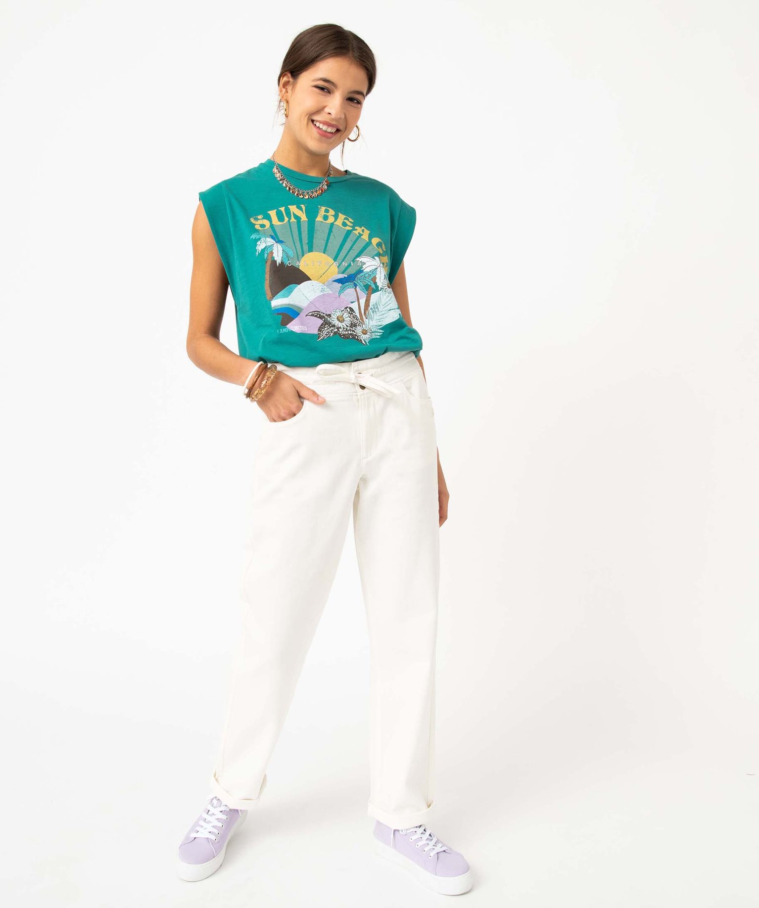 Tee-shirt femme avec larges emmanchures et motifs XXL - Camp... vert | GEMO